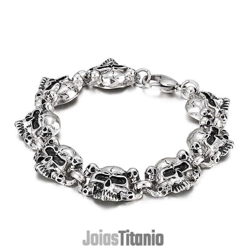 Pulseira De Titânio Masculina Com Cabeça De Caveira E Fantasma Da Moda Popular Pulseira De Titânio Masculina Com Cabeça De Caveira E Fantasma Da Moda Popular