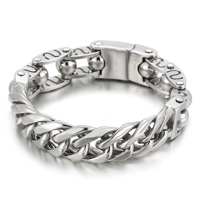Pulseira De Titânio Masculina Estilo Chique Com Contas Redondas Da Moda