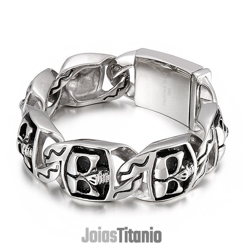 Pulseira De Titânio Masculina Com Caveira Popular E Estilosa Pulseira De Titânio Masculina Com Caveira Popular E Estilosa