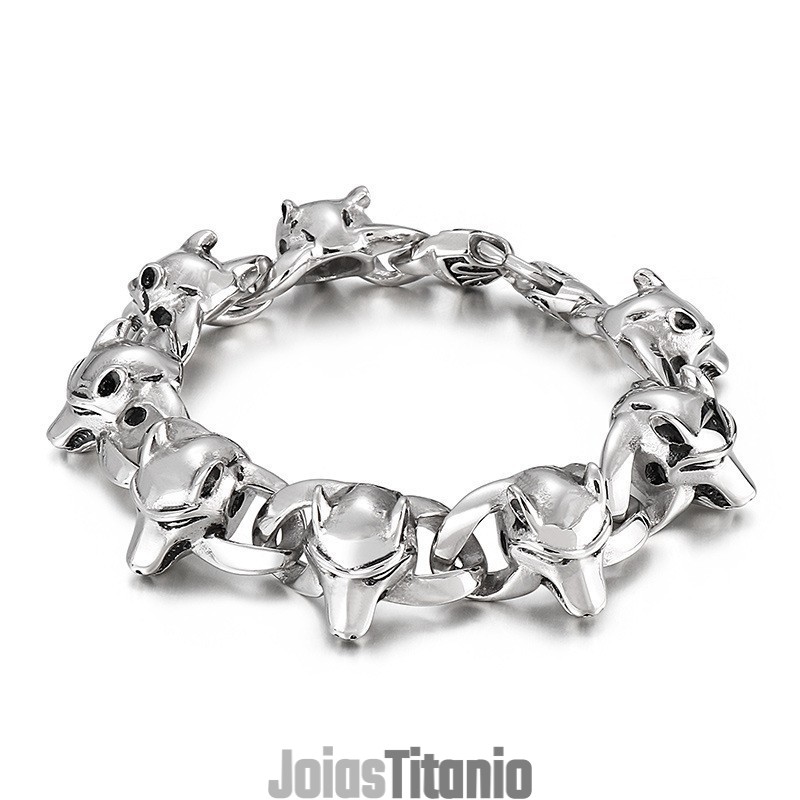 Pulseira De Titânio Masculina Com Cabeça De Animal Popular Pulseira De Titânio Masculina Com Cabeça De Animal Popular
