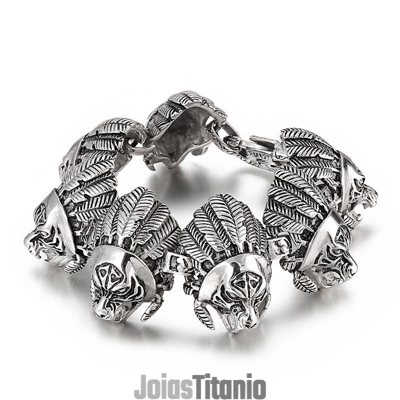 Pulseira De Titânio Com Cabeça De Guerreiro De General Bacana Para Homens Pulseira De Titânio Com Cabeça De Guerreiro De General Bacana Para Homens
