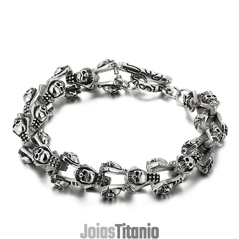 Pulseira De Titânio Com Cabeça De Fantasma De Caveira Masculina Chique Pulseira De Titânio Com Cabeça De Fantasma De Caveira Masculina Chique