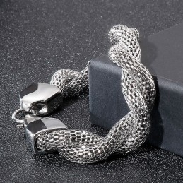 Pulseira Masculina De Corrente De Titânio Com Osso De Cobra
