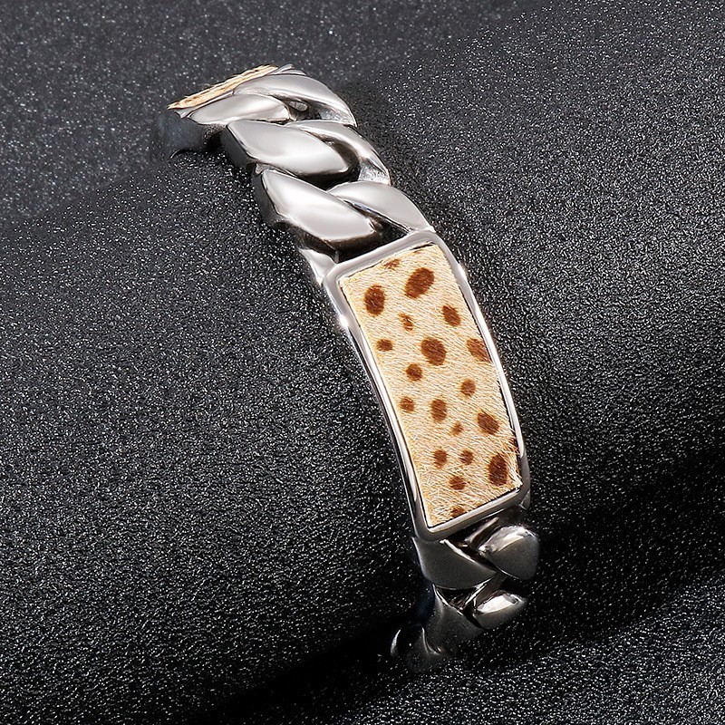 Pulseira De Titânio Com Estampa De Leopardo E Flor Da Moda Masculina Tide