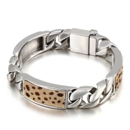 Pulseira De Titânio Com Estampa De Leopardo E Flor Da Moda Masculina Tide