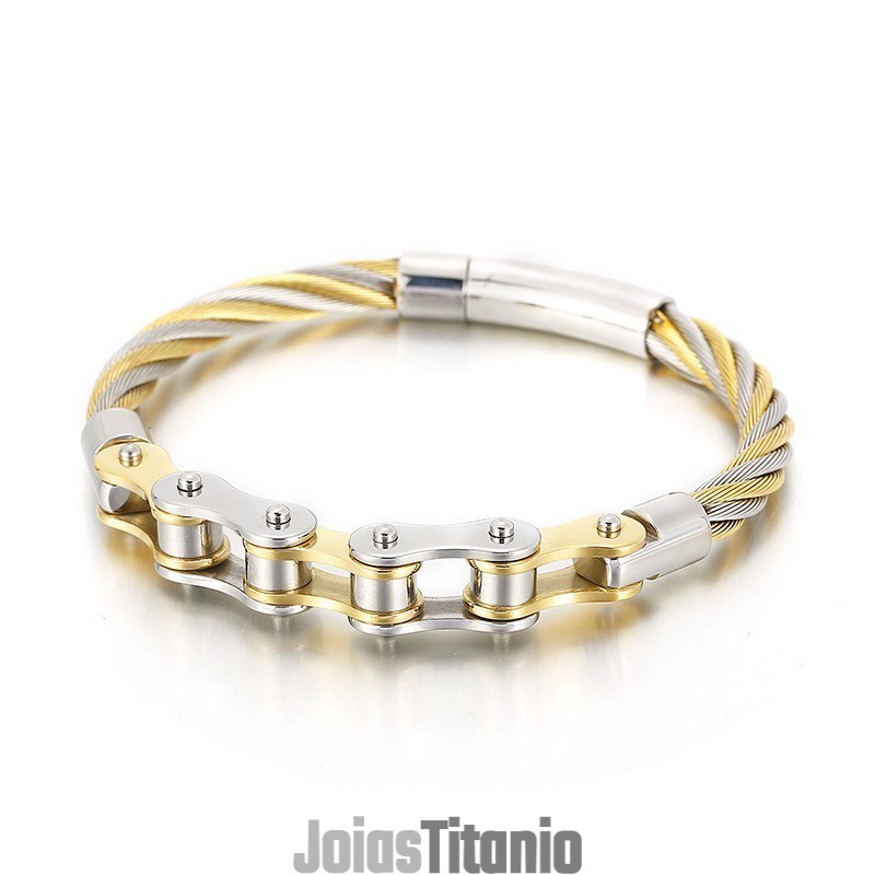 Pulseira De Corrente De Motociclista De Titânio Estilo Chique Para Homens E Mulheres