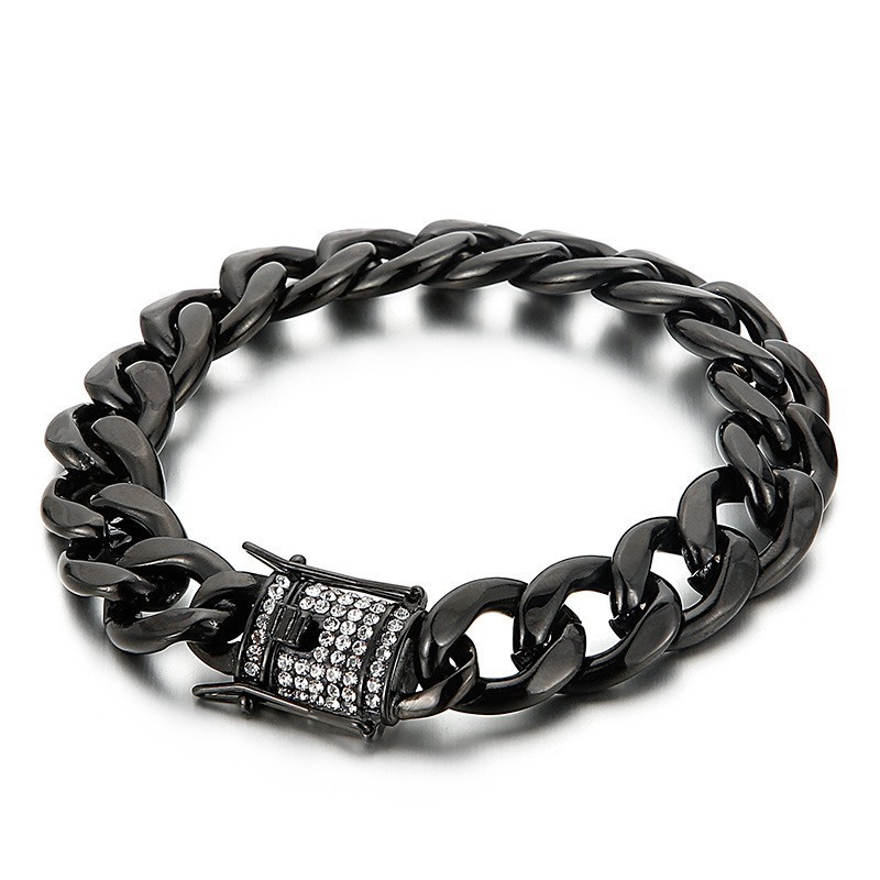 Pulseira Com Corrente De Motociclista E Fivela De Barba De Dragão Com Diamantes Pulseira Com Corrente De Motociclista E Fivela De Barba De Dragão Com Diamantes