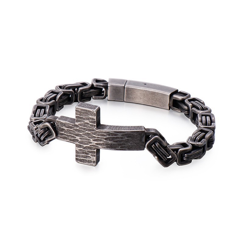 Pulseira Masculina Com Curva Cruzada E Corrente Traseira Em Formato De Imperador Pulseira Masculina Com Curva Cruzada E Corrente Traseira Em Formato De Imperador