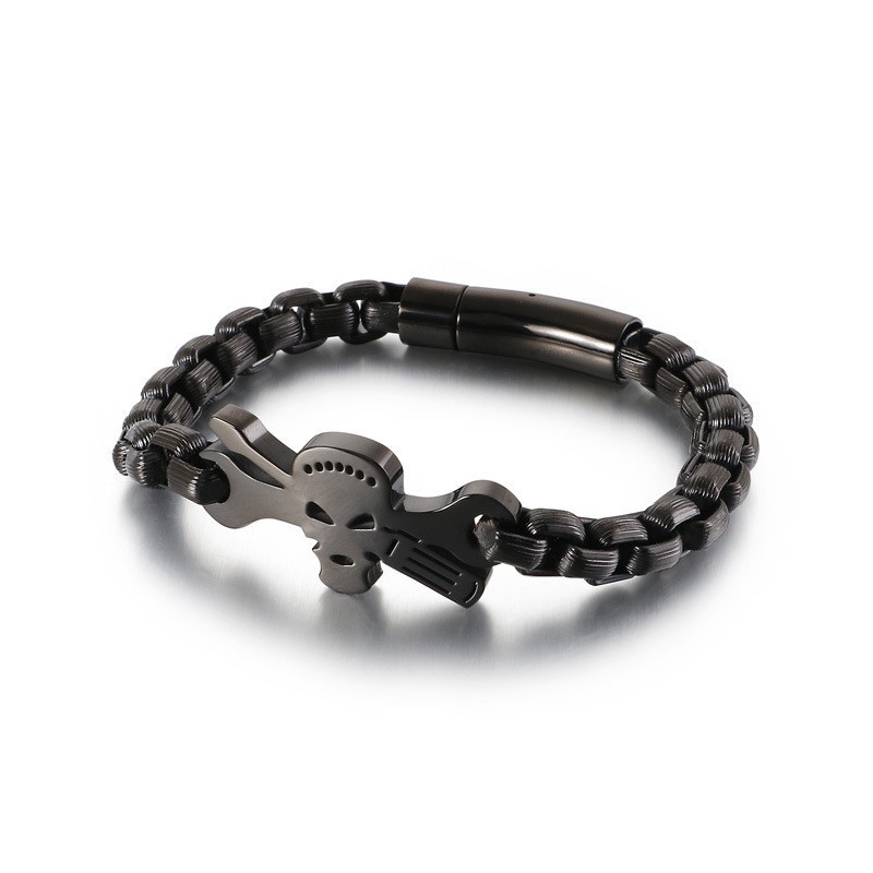 Pulseira Masculina De Titânio Com Caveira