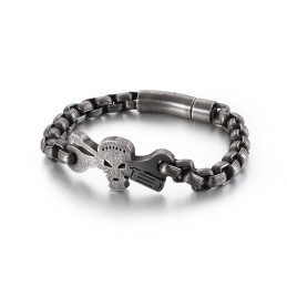 Pulseira Masculina De Titânio Com Caveira