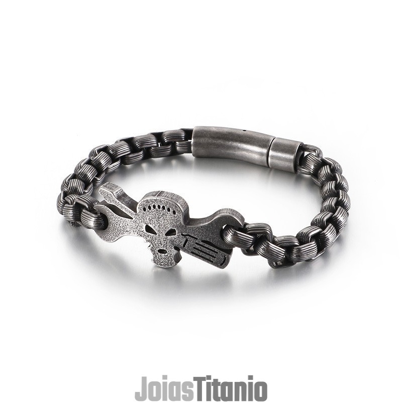 Pulseira Masculina De Titânio Com Caveira