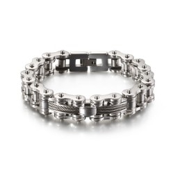 Pulseira Masculina De Titânio Tide Com Corrente Rock Biker