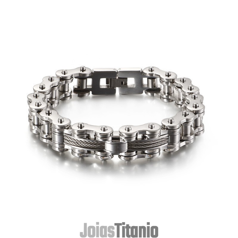 Pulseira Masculina De Titânio Tide Com Corrente Rock Biker