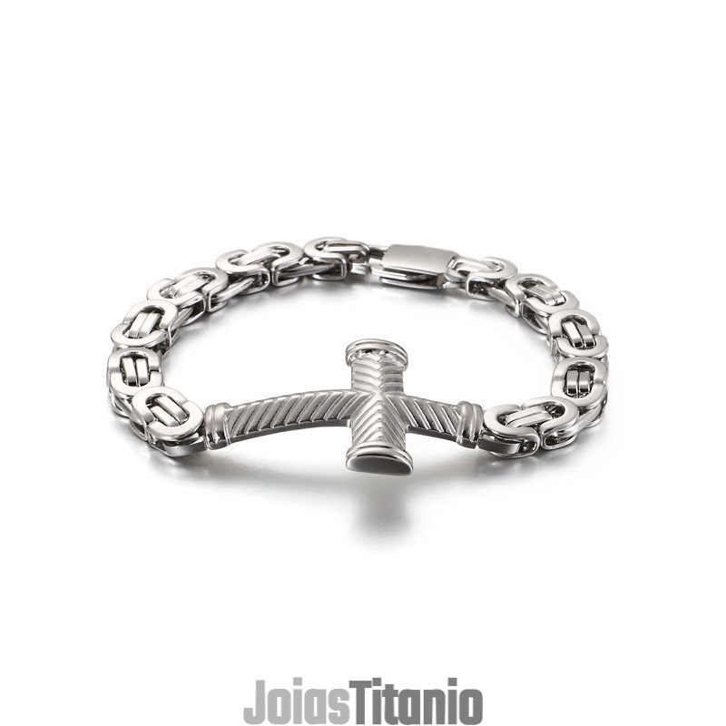 Pulseira Masculina Barata De Titânio Com Cruz Pulseira Masculina Barata De Titânio Com Cruz
