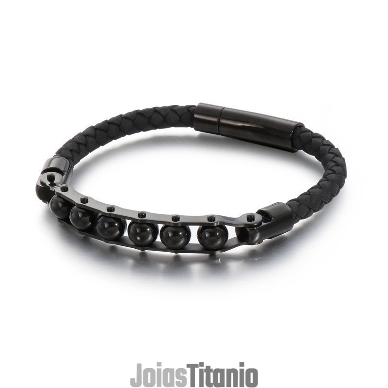 Pulseiras De Couro Trançado Com Contas Redondas Da Moda Para Homens Pulseiras De Couro Trançado Com Contas Redondas Da Moda Para Homens
