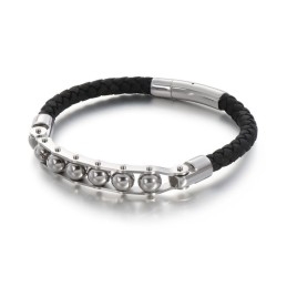 Pulseiras De Couro Trançado Com Contas Redondas Da Moda Para Homens