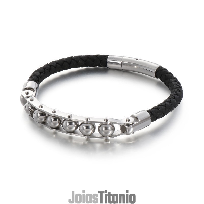 Pulseiras De Couro Trançado Com Contas Redondas Da Moda Para Homens