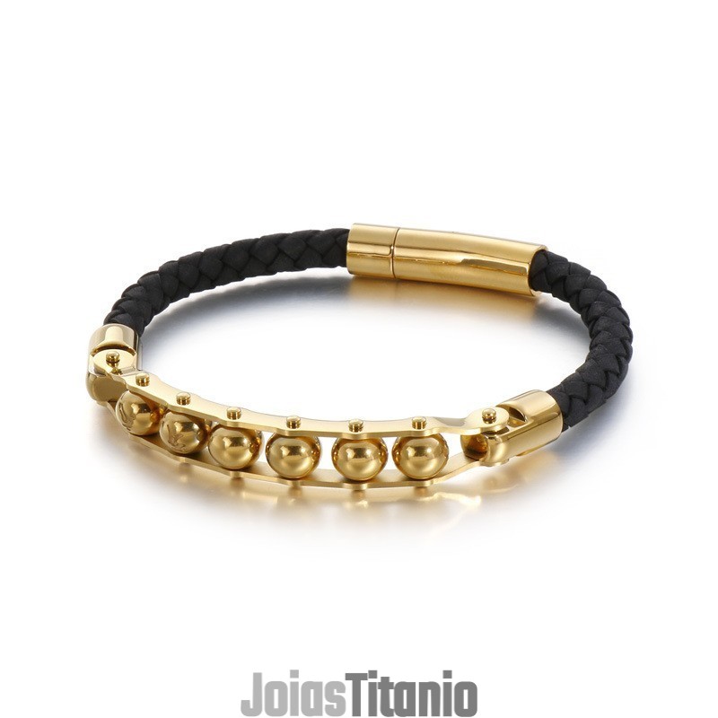 Pulseira De Couro Trançado Masculina Com Contas Redondas Da Moda Pulseira De Couro Trançado Masculina Com Contas Redondas Da Moda