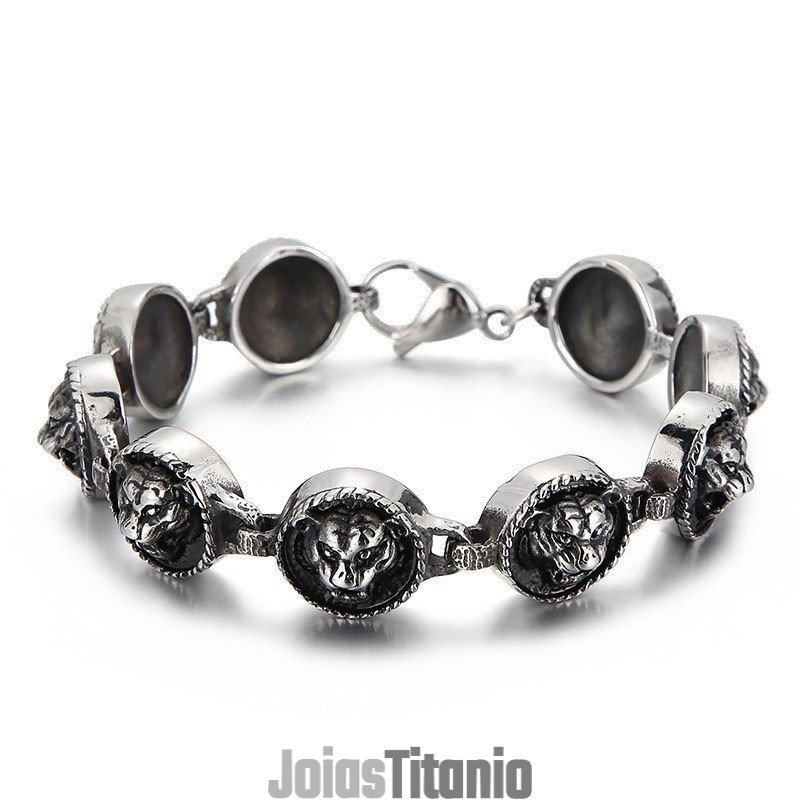 Pulseira De Titânio Redonda Com Cabeça De Tigre Estilo Hip-Hop Para Homens Pulseira De Titânio Redonda Com Cabeça De Tigre Estilo Hip-Hop Para Homens