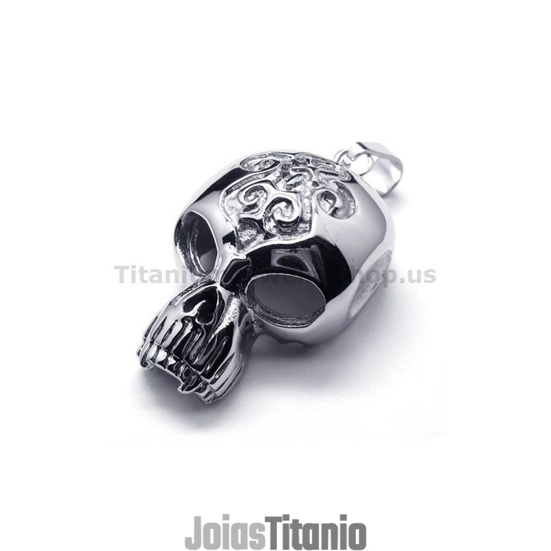 Pingente De Caveira Em Titânio Puro - Corrente Grátis