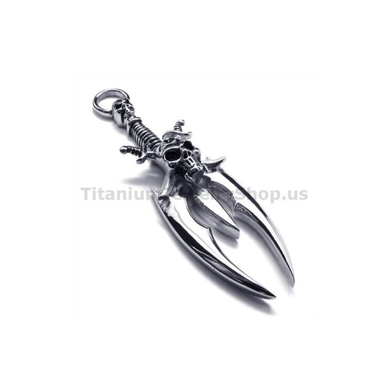 Pingente De Titânio Com Design De Caveira E Espada - Corrente Grátis Pingente De Titânio Com Design De Caveira E Espada - Corrente Grátis