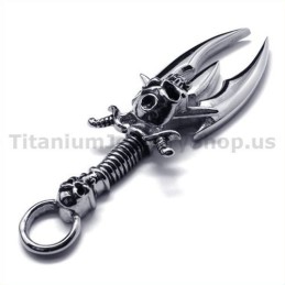 Pingente De Titânio Com Design De Caveira E Espada - Corrente Grátis