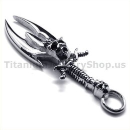 Pingente De Titânio Com Design De Caveira E Espada - Corrente Grátis