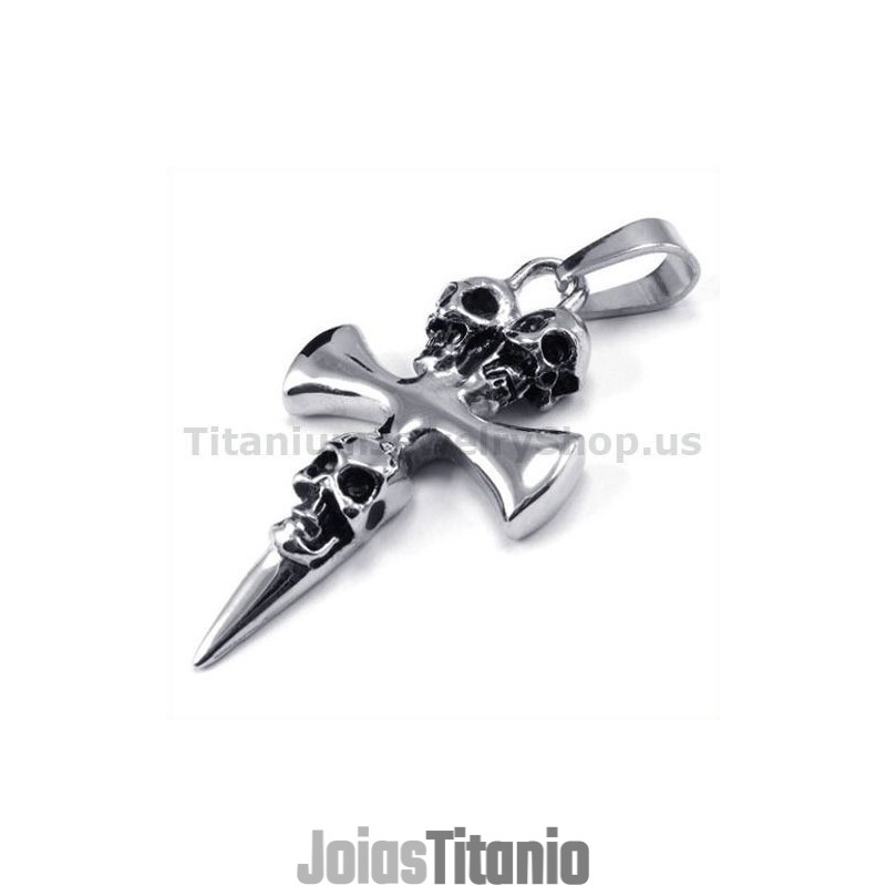 Pingente De Cruz Com Design De Caveira Em Titânio Puro - Corrente Grátis