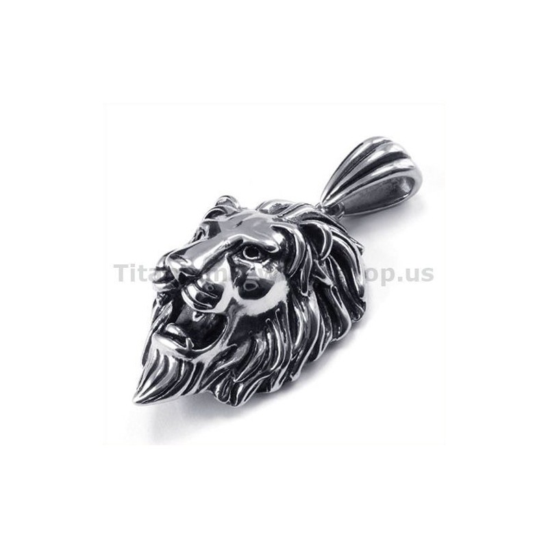 Pingente De Cabeça De Leão De Titânio - Corrente Grátis