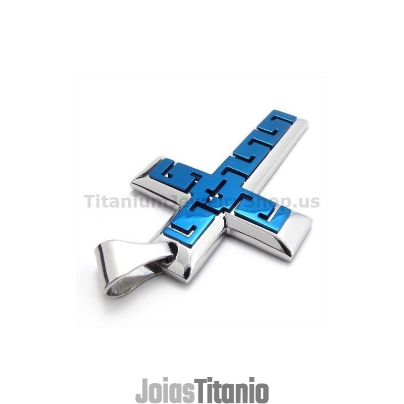 Pingente De Cruz De Titânio Azul - Corrente Grátis Pingente De Cruz De Titânio Azul - Corrente Grátis