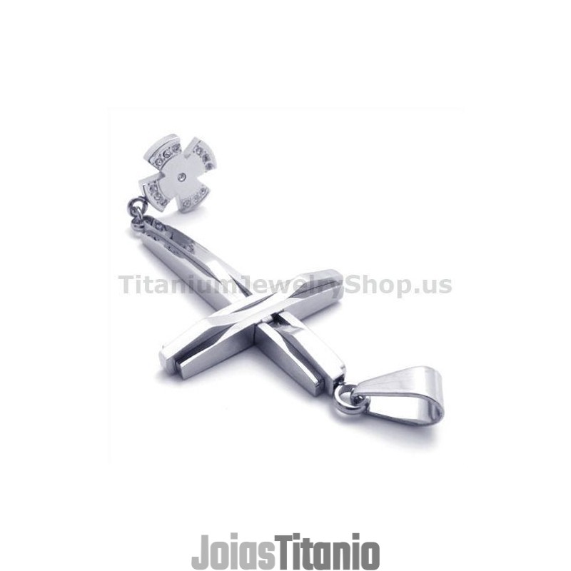 Pingente De Titânio Com Cruz De Prata E Diamantes - Corrente Grátis Pingente De Titânio Com Cruz De Prata E Diamantes - Corrente Grátis