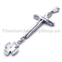 Pingente De Titânio Com Cruz De Prata E Diamantes - Corrente Grátis