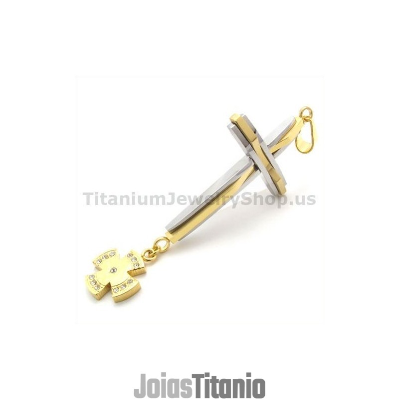 Pingente De Cruz De Titânio Dourado Com Diamantes - Corrente Grátis