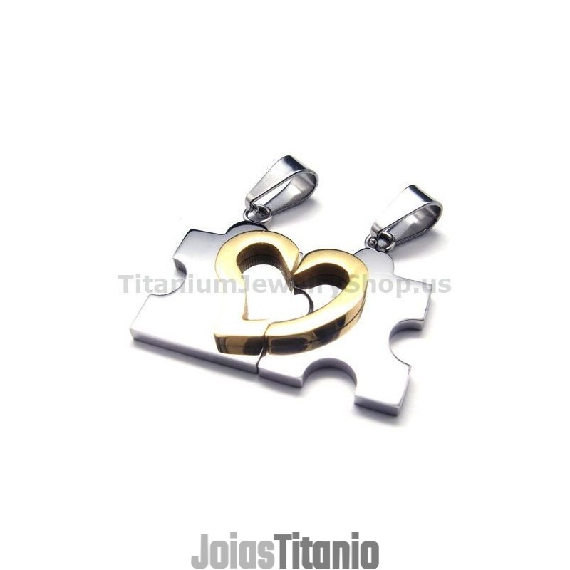 Pingentes De Titânio Para Amantes De Quebra-Cabeça De Coração (Prata) - Correntes Grátis Pingentes De Titânio Para Amantes De Quebra-Cabeça De Coração (Prata) - Correntes Grátis