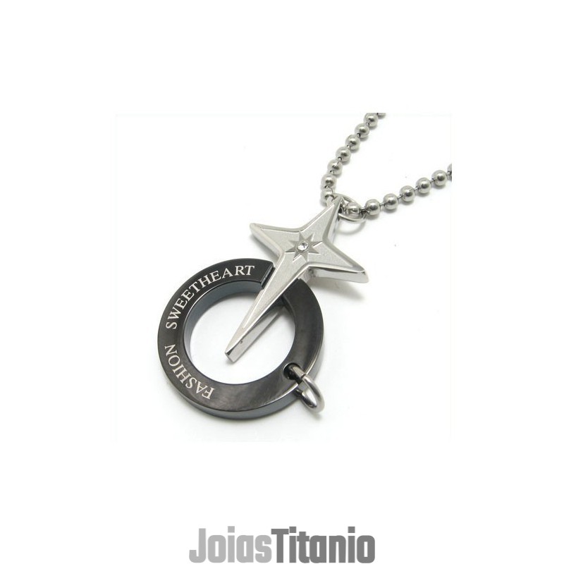 Colar Com Pingente De Anel E Estrela De Titânio Preto