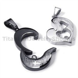 Pingentes De Titânio Preto Com Pingentes De Coração E Cruz Para Amantes Com Correntes Sem Diamantes