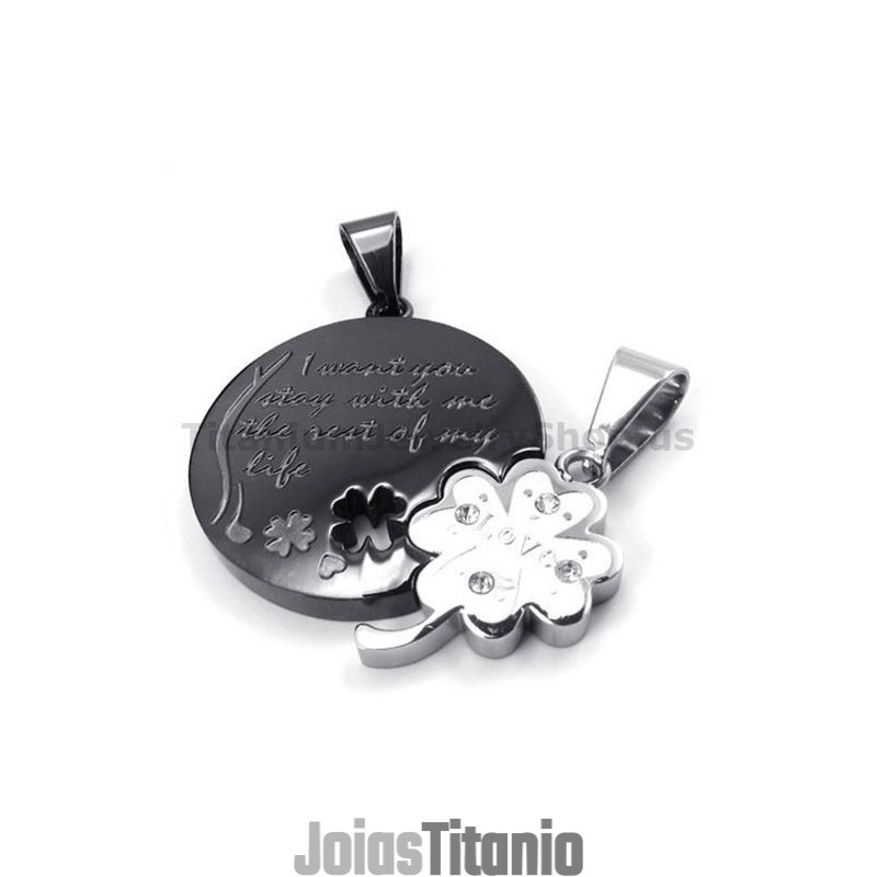 Pingentes De Trevo De Quatro Folhas Em Titânio Preto Para Amantes - Correntes Grátis Pingentes De Trevo De Quatro Folhas Em Titânio Preto Para Amantes - Correntes Grátis