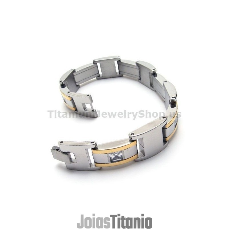 Pulseira Masculina De Titânio Com Diamantes