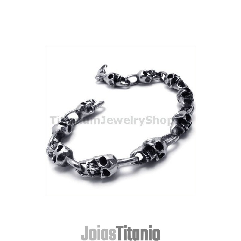 Pulseira Masculina De Titânio Com Caveira
