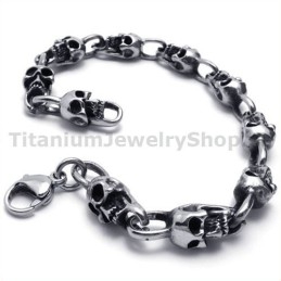 Pulseira Masculina De Titânio Com Caveira