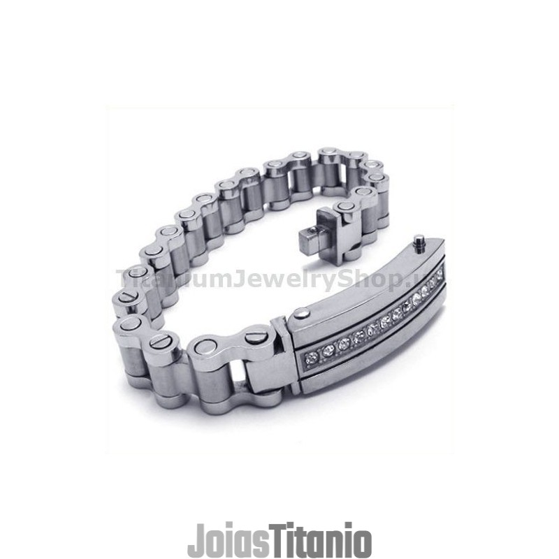 Pulseira Masculina De Titânio Com Diamantes