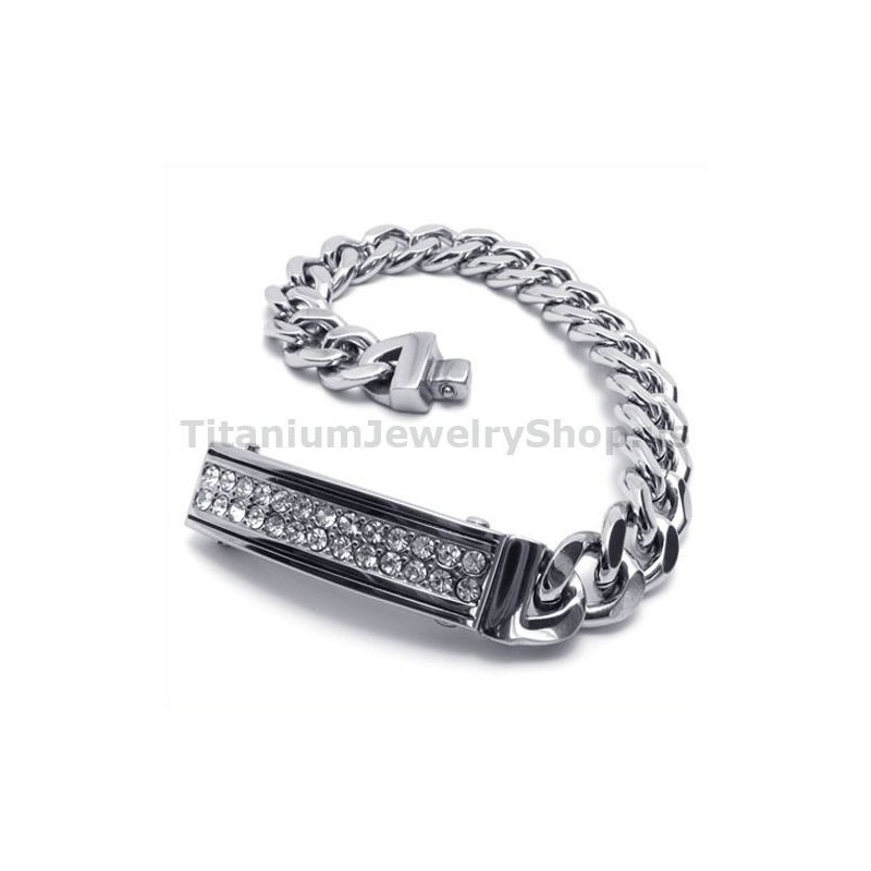 Pulseira Masculina De Titânio Com Diamantes