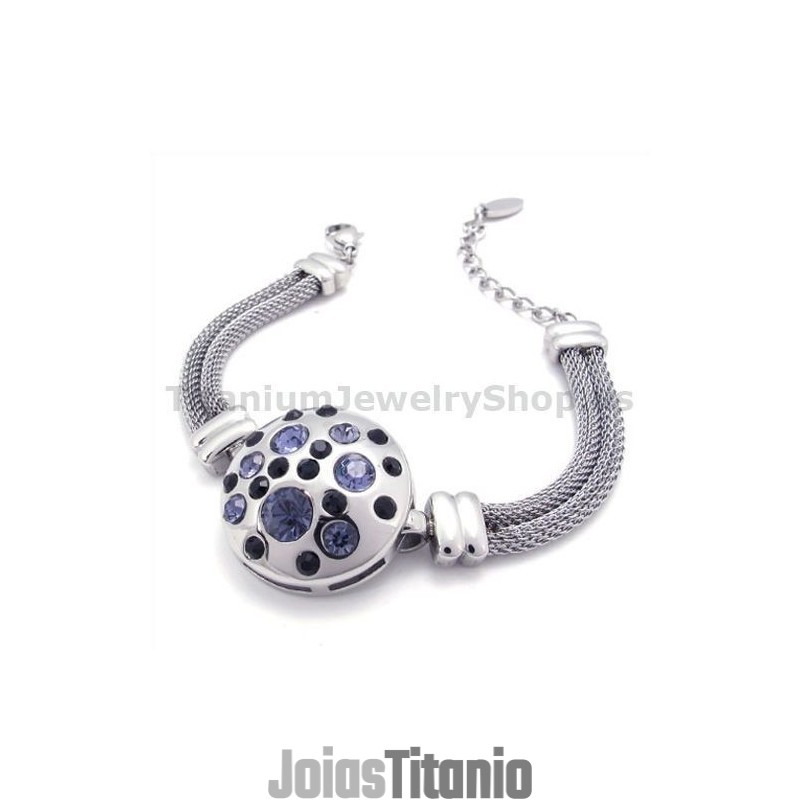 Pulseira Feminina De Titânio Com Diamantes