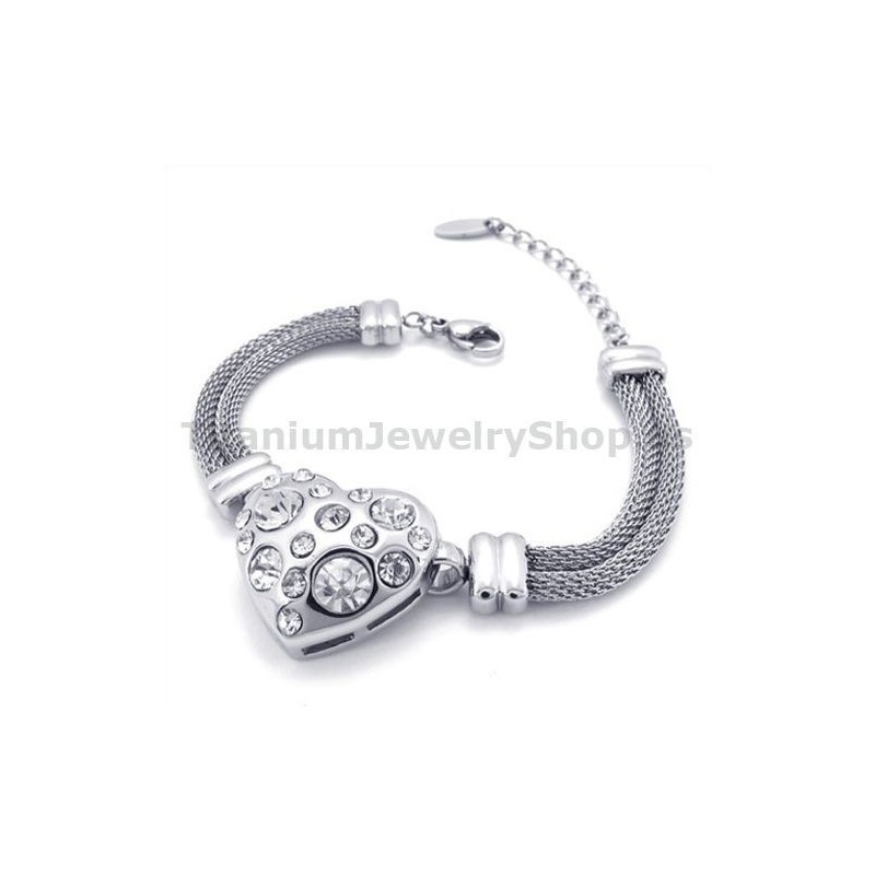 Pulseira Feminina De Titânio Com Diamantes