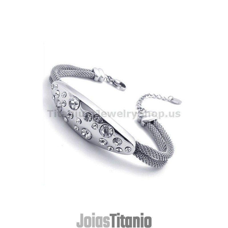 Pulseira Feminina De Titânio Com Diamantes