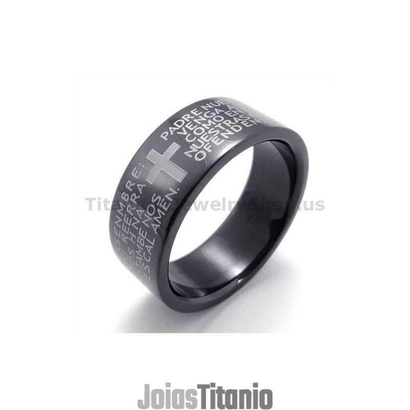 Anel De Titânio Preto Com Cruz Anel De Titânio Preto Com Cruz