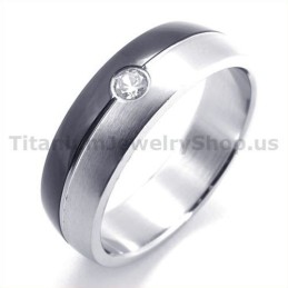 Anel De Titânio Preto Com Diamante