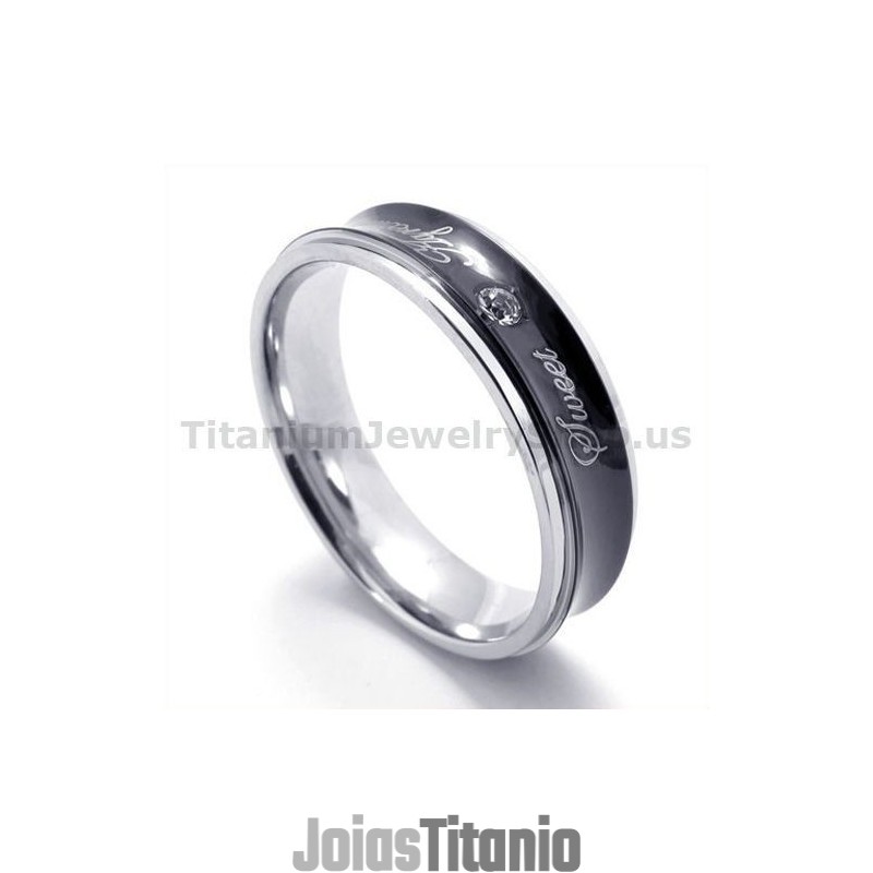 Anel De Titânio Preto Com Diamante E Coração Anel De Titânio Preto Com Diamante E Coração