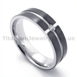 Anel De Titânio Preto Com Diamante