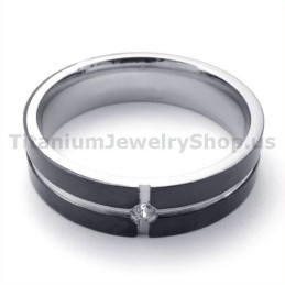 Anel De Titânio Preto Com Diamante